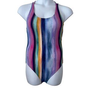 NWT Speedo Poircelain Hydro Bra OIne Piece Womens Swimsuit 12 Striped Colorful